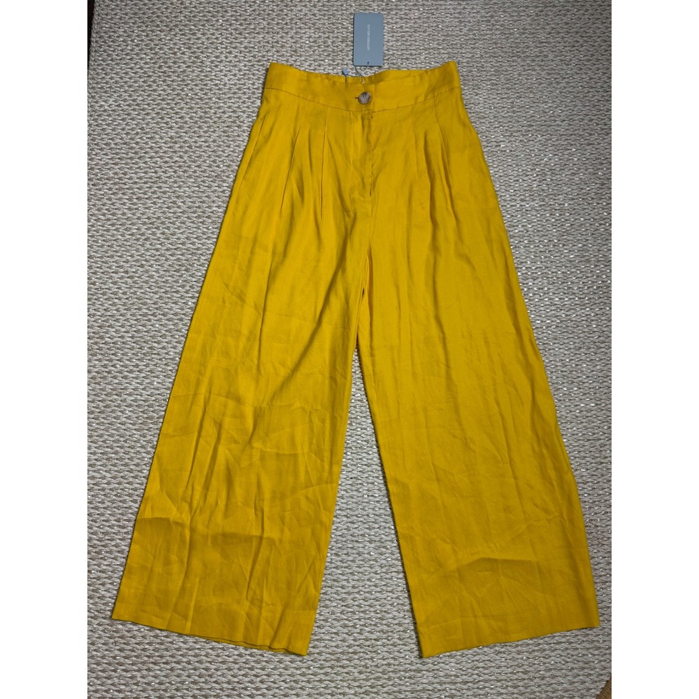 Antonio Melani Brenden Yellow Linen Blend Wide Leg Pleated Pants Size 2 Euro